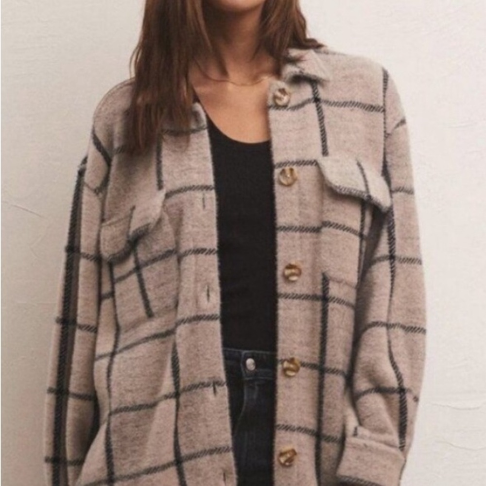 Z Supply Beige and Black Checkered Shirt